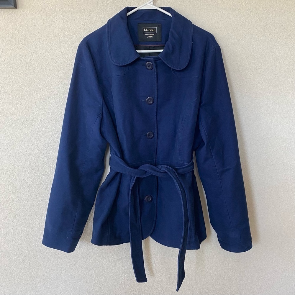L.L. Bean | Women's Tie Waist Button Front Navy Peacoat Size Large